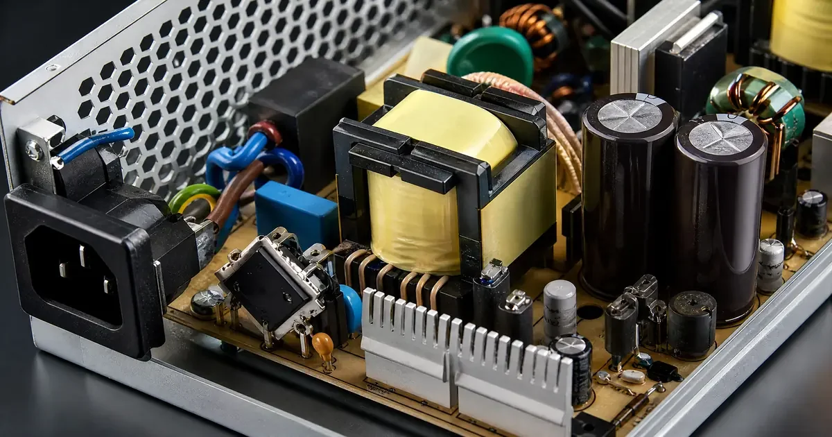 Power supply converting AC to DC electricity through rectification and filtering process